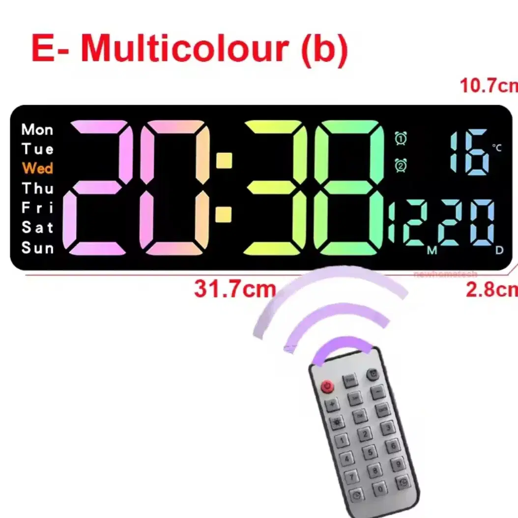 다기능 전자 벽시계 + 칼라 LED 디스플레이  리모컨