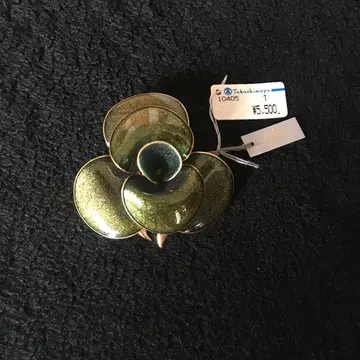 브로치 플라워 골드 그린 타카시마야코사지