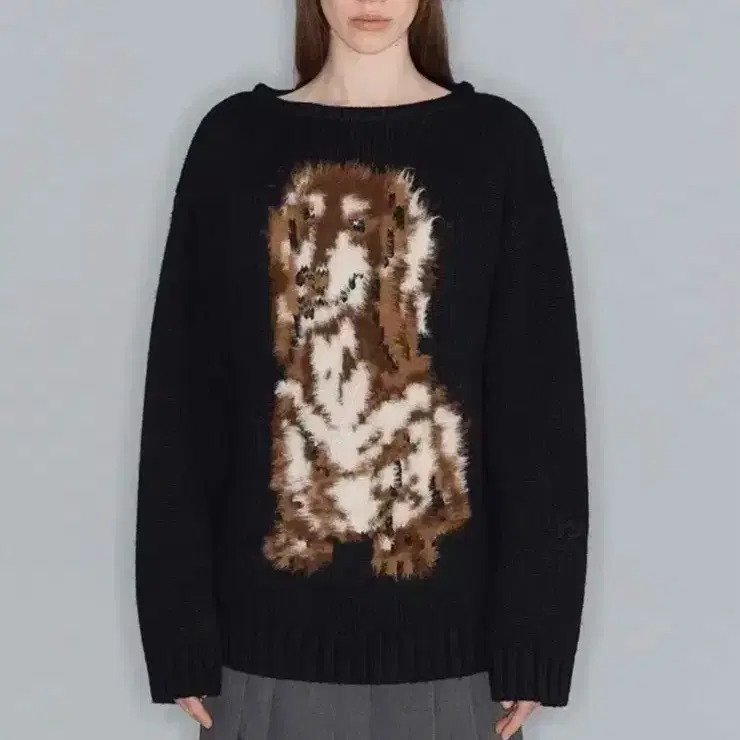 오픈와이와이 제니 착용 SHAGGY JACQUARD DOG SWEATER