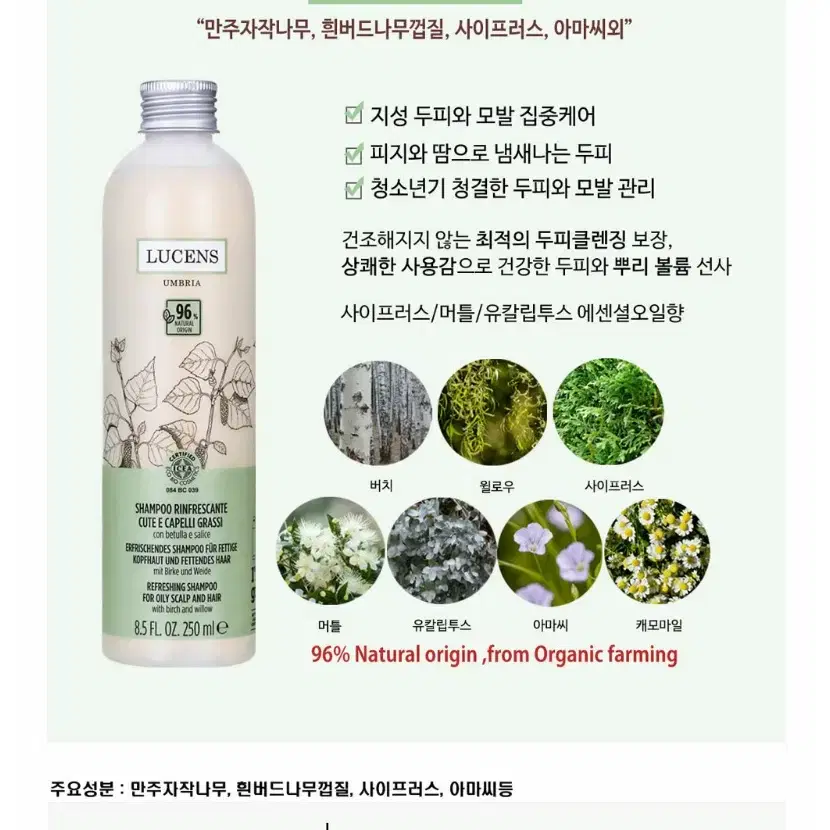 루센스 리프레슁 스칼프 샴푸 250ml 지성 두피 모발 전용 천연 비건