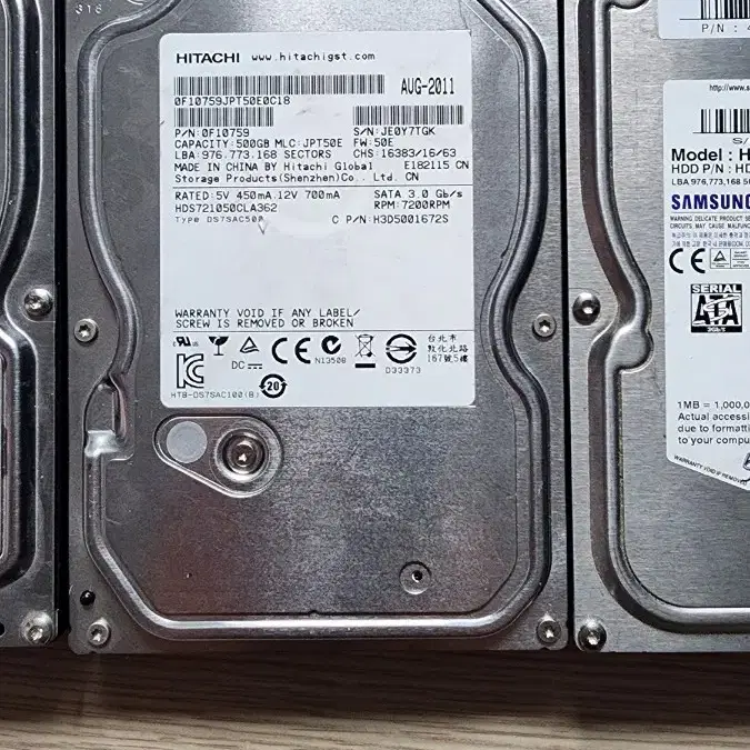 HDD 1T, 500G, 500G, 400G, 2.5인치320G 일괄