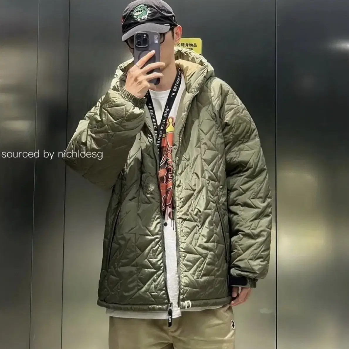 (희귀매물)베이프 BAPE 스타퀼팅 패딩L