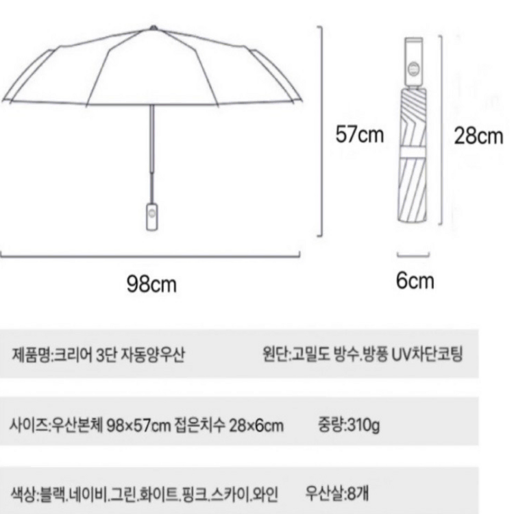 다팔래용 3단 자동 우산 양산