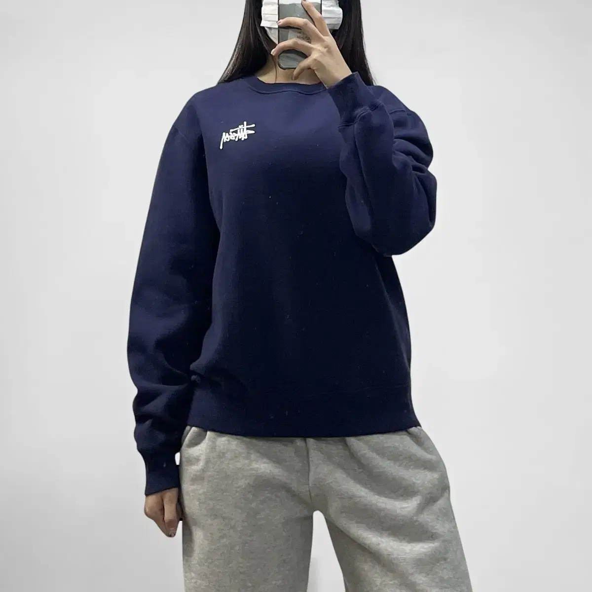 스투시 Stussy 베이직 로고 크루넥 맨투맨 네이비