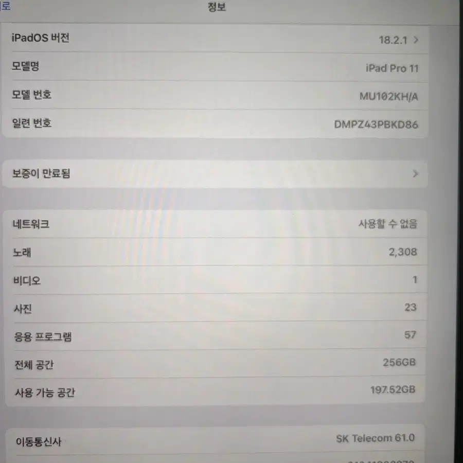 아이패드 프로 3세대 11인치 셀룰러 256기가