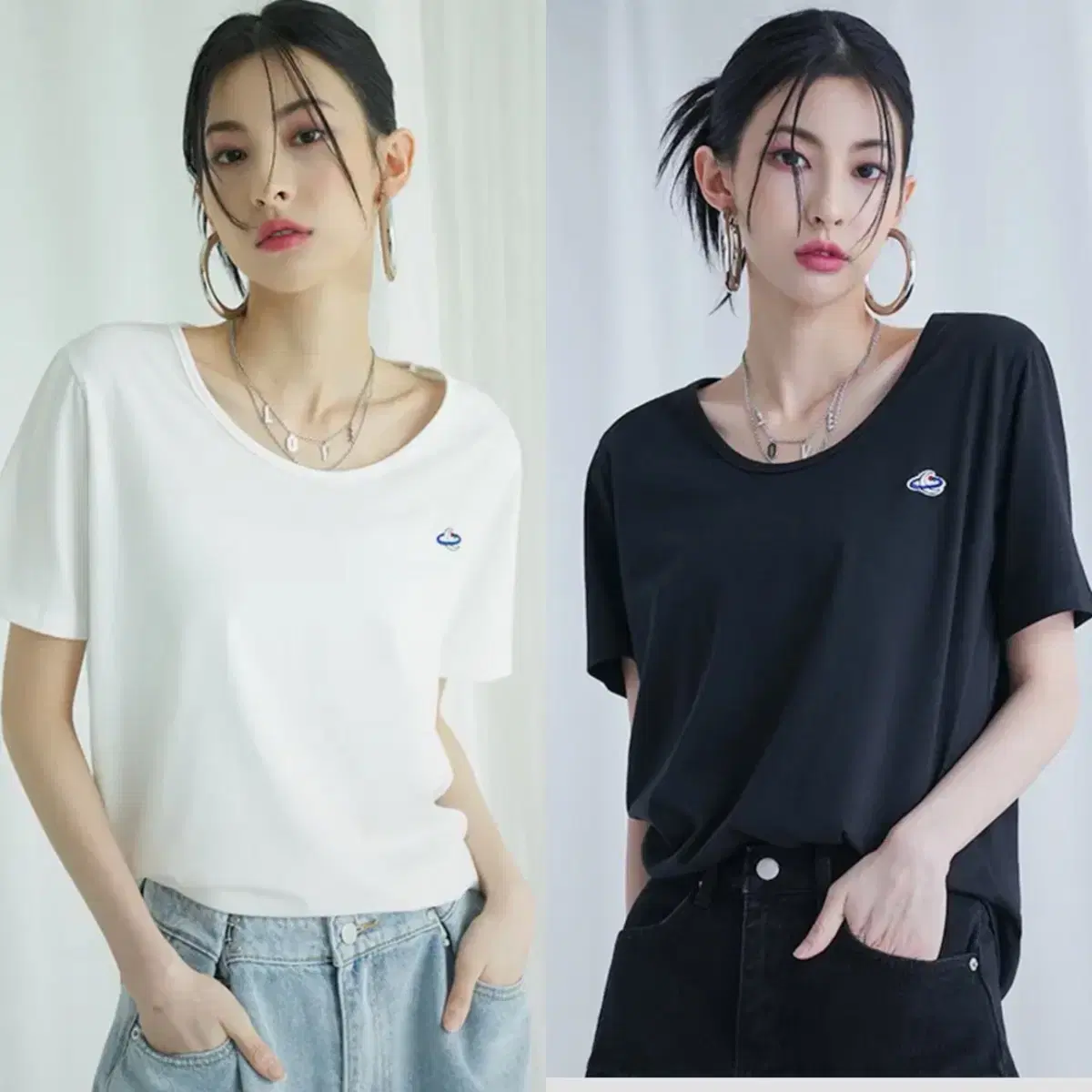 어반드레스 Loose fit U넥 T-shirt 화이트, 블랙(새제품)