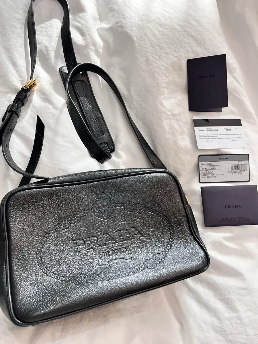 PRADA Black Shoulder Bag 1BD263 Engraved Camera Bag