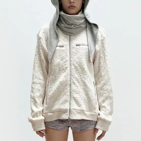 cerric WAFFLE ZIPPER JACKET / IVORY