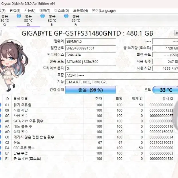 기가바이트 SSD 480GB