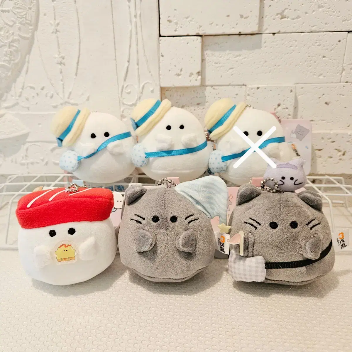 Ghost sushi Cat pajamas Obake Mochi Ball chain keyring Bag hook Doll