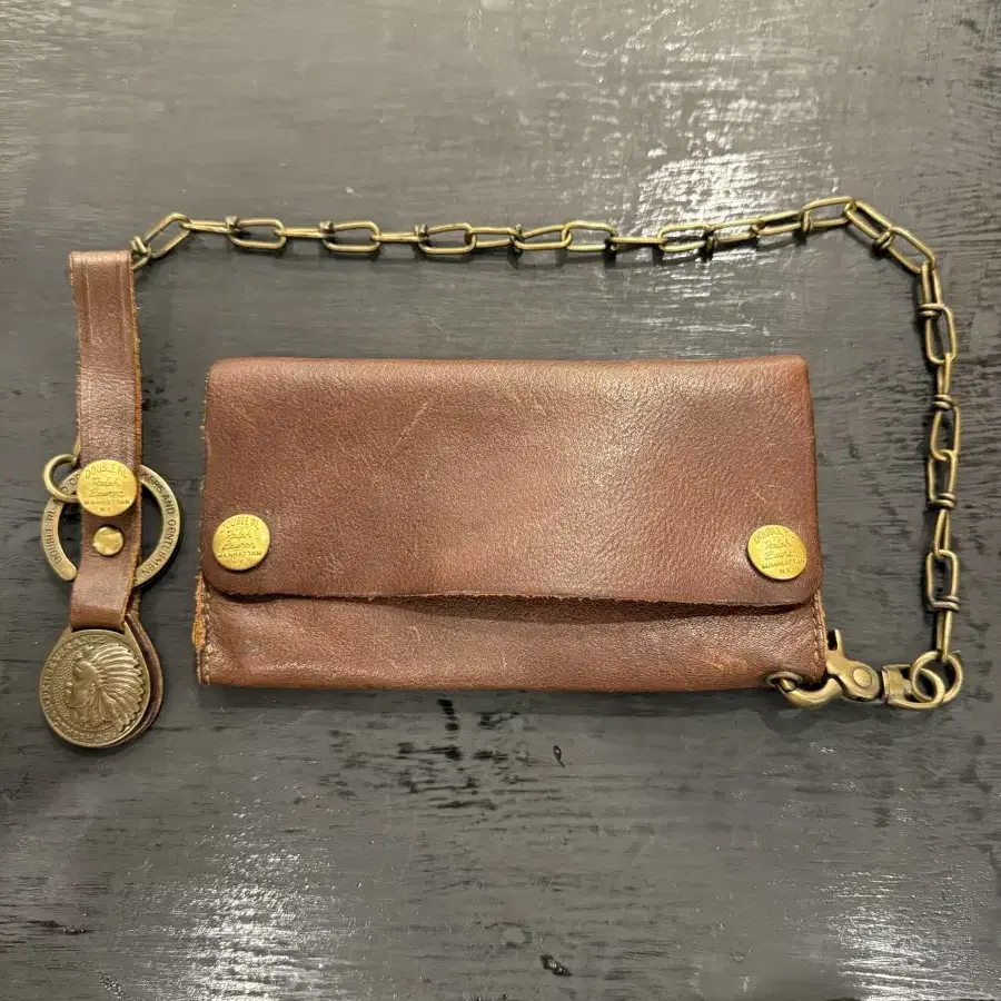 RRL leather brass chain wallet.