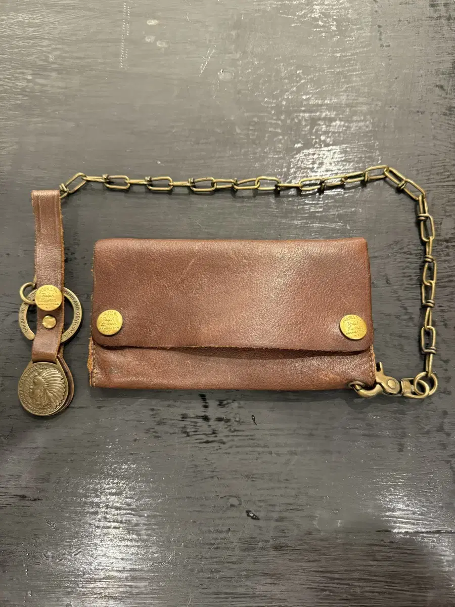 RRL leather brass chain wallet.