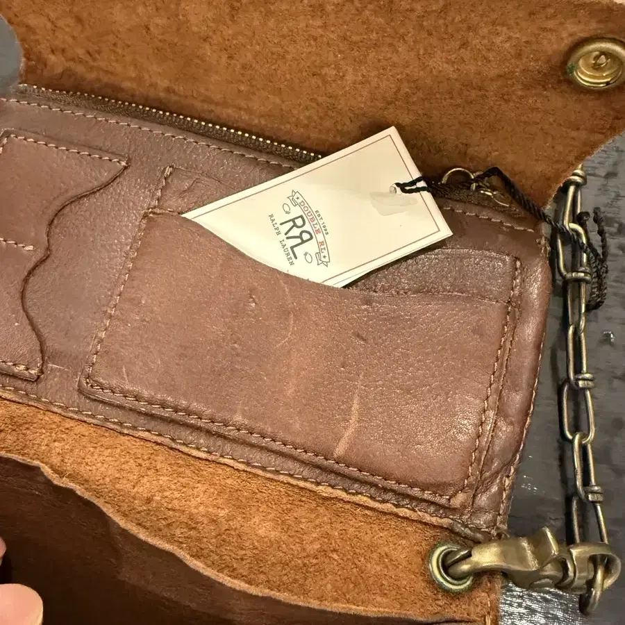 RRL leather brass chain wallet.