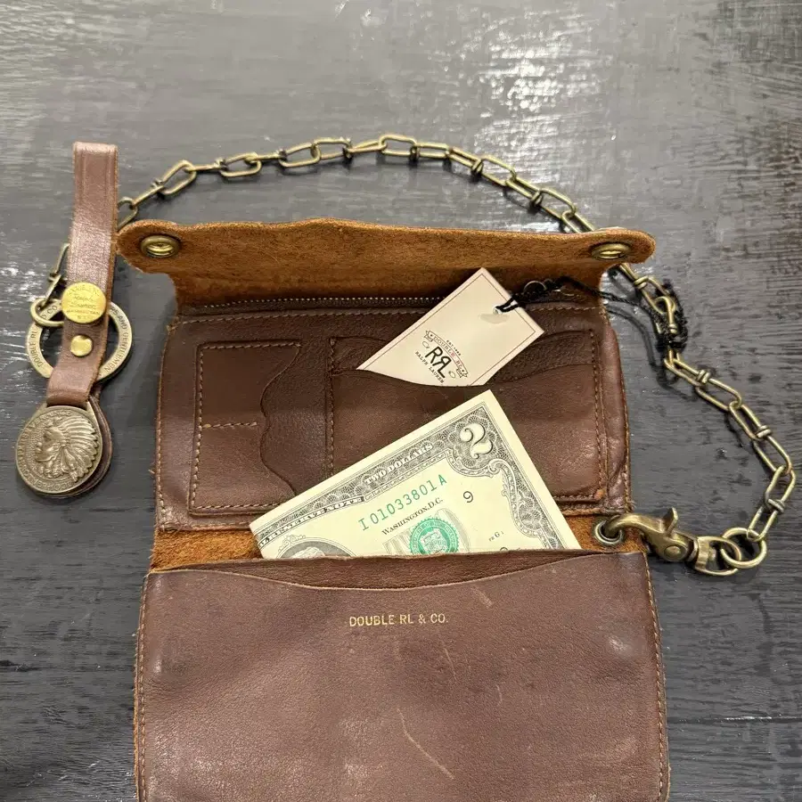 RRL leather brass chain wallet.