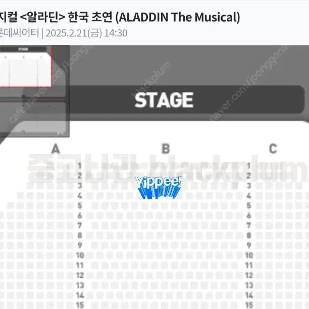 뮤지컬 알라딘 2/21 중블 3열 박강현 정성화 최지혜