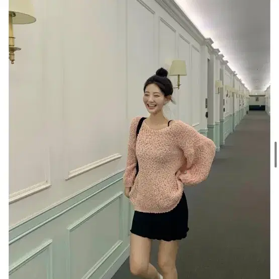 제니오soft v-neck long knit ballerina pink