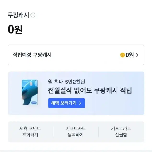 쿠팡 기프트 캐시 10만원   현금처럼사용가능