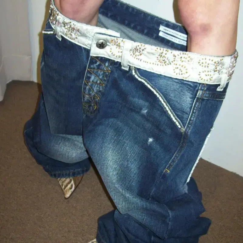 스컬프터 sculptor Beaded Waist Denim Pants