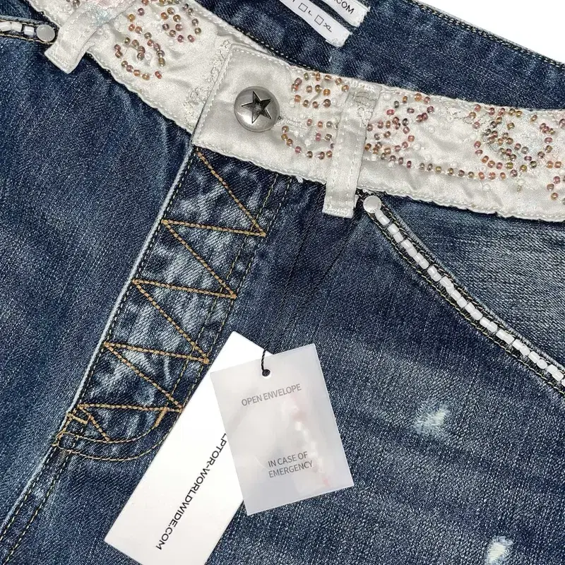 스컬프터 sculptor Beaded Waist Denim Pants