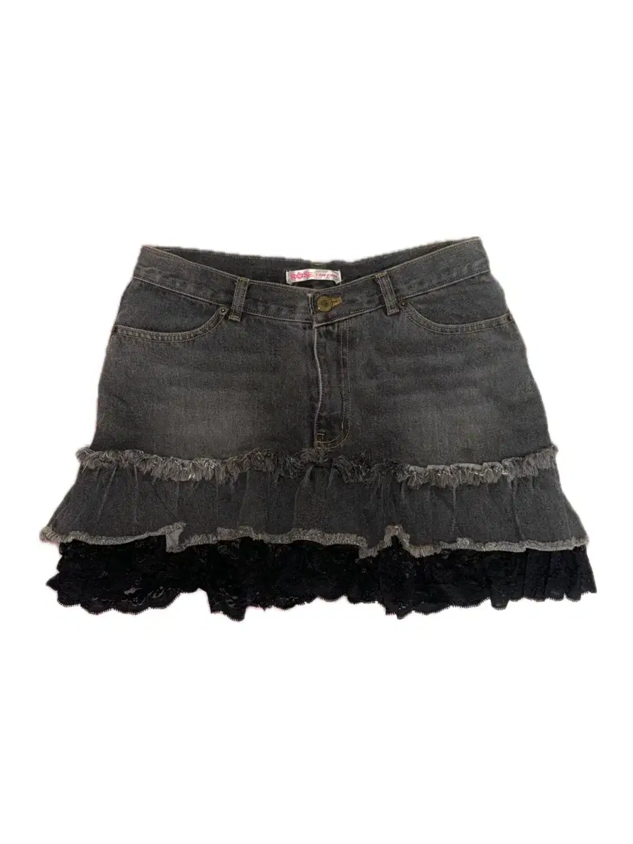 Vintage denim lace frill skirt gyaru punk