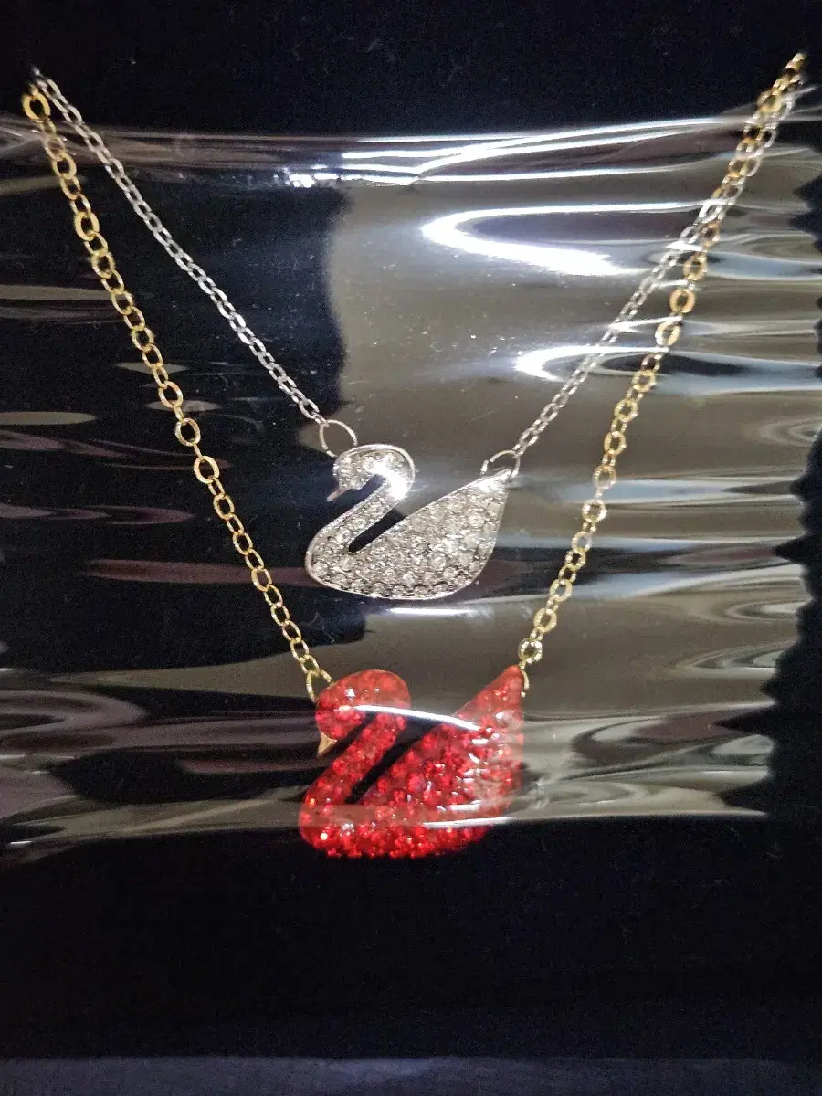 Swarovski Rose Gold Red Swan, Silver White Swan Necklace