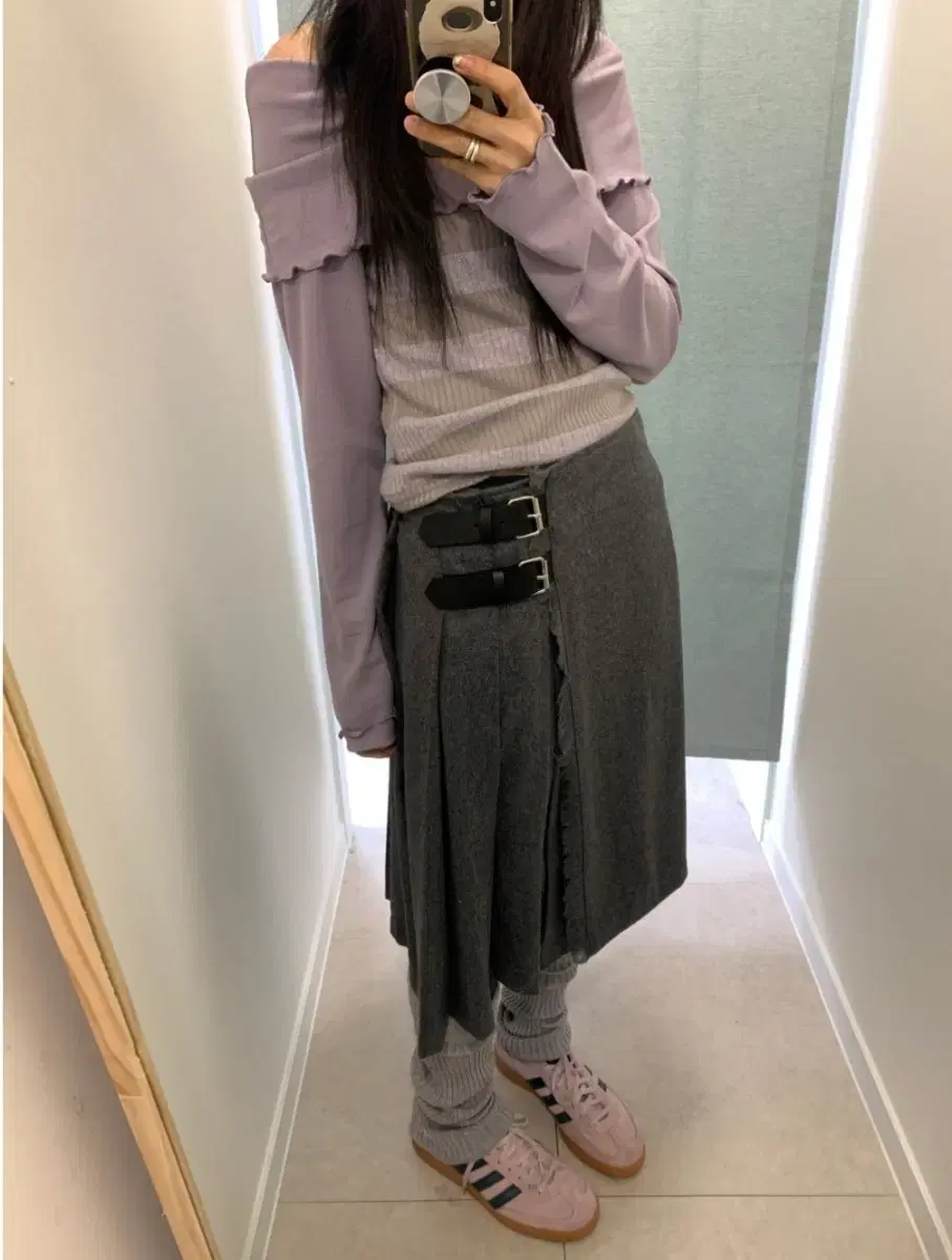 페인티드우드 wool pleats belt skirt