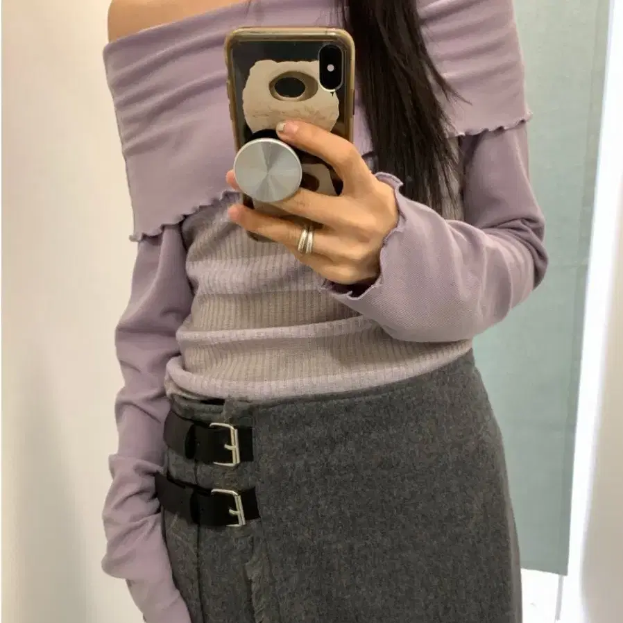 페인티드우드 wool pleats belt skirt