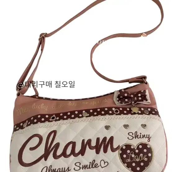 라떼갸루 가방 빈티지 charm 브라운 초코갸루 도트 크로스백