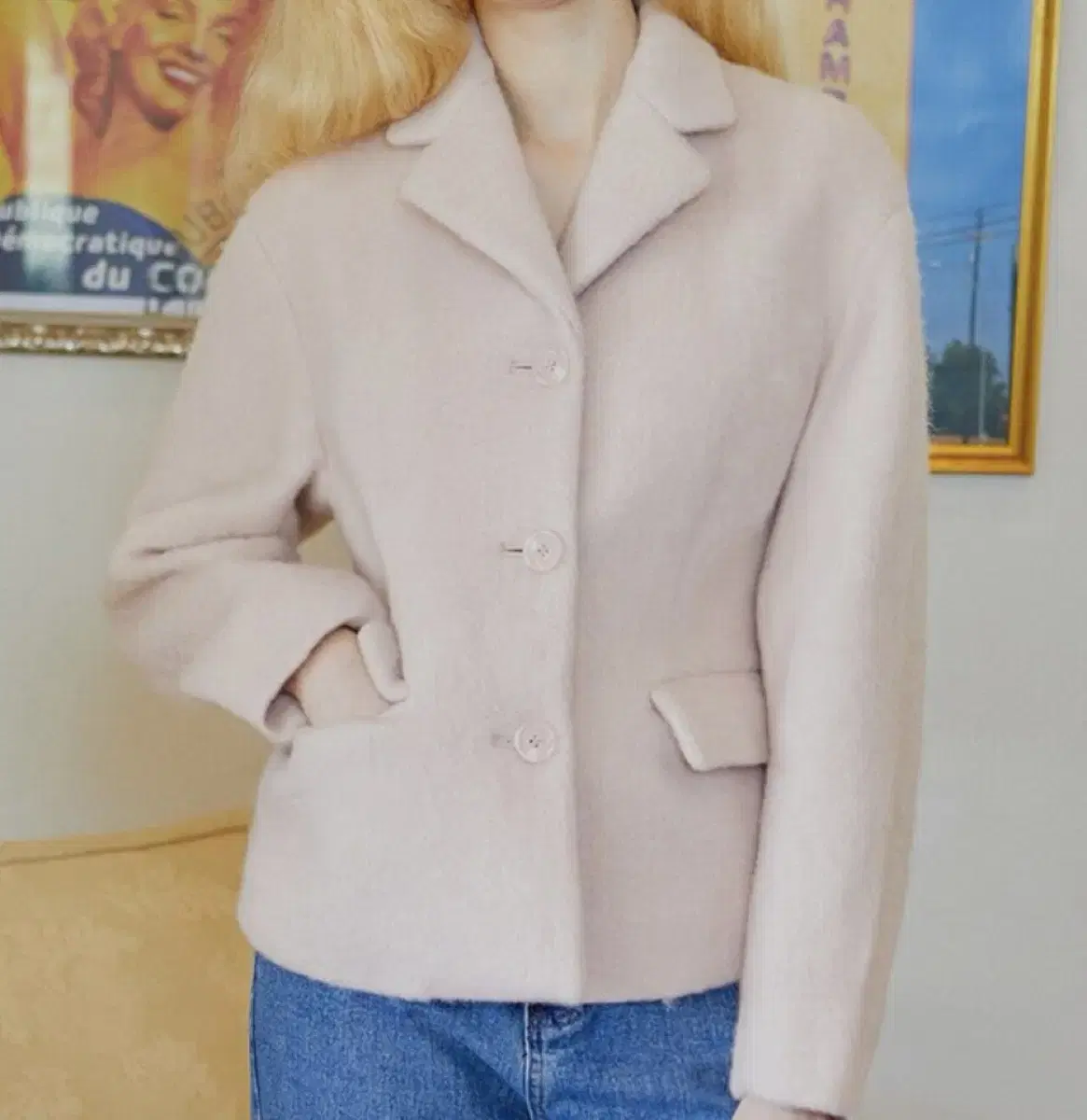 이바나헬싱키 taivas wool coat 핑크 울 숏코트 팝니다.