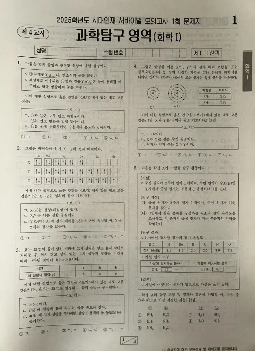 2025 시대인재 서바이벌 화학1 풀세트 (서바시리즈 3종류)