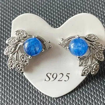 S925 고품질 카이아나이트 잎사귀 디자인 귀걸이 파워스톤