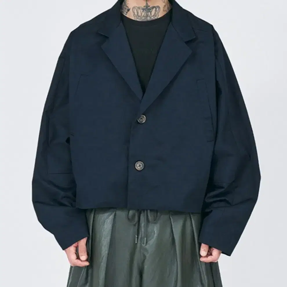 Batwing Cotton Short Jacket [NAVY]