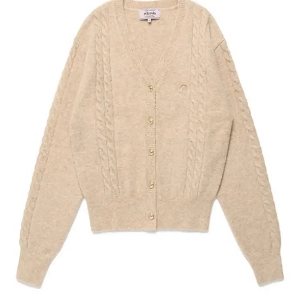 로라로라 CABLE LINE V NECK CARDIGAN BEIGE