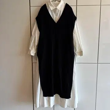 셔츠 원피스& 롱 니트 조끼