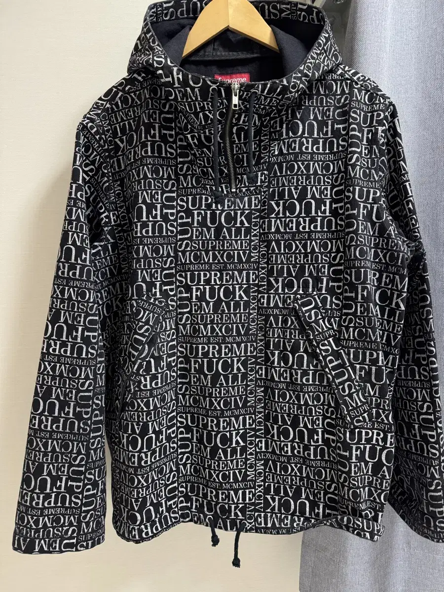 15FW Supreme Fuck'em Denim Pullover Black For Sale