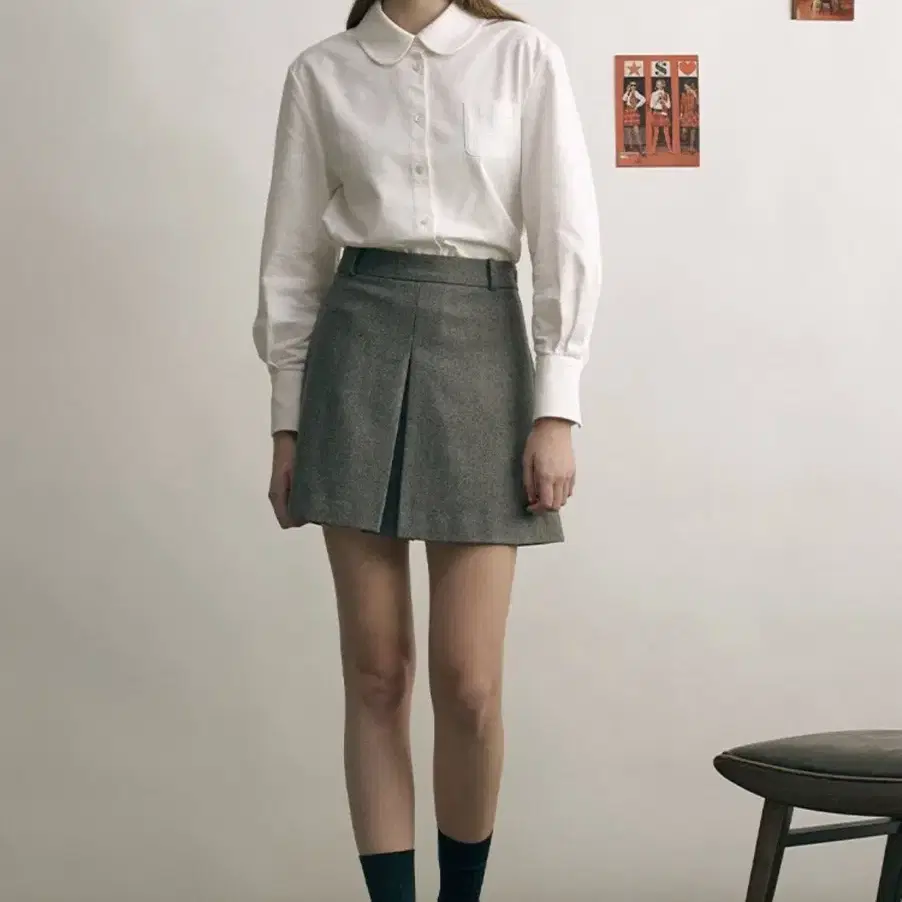 앤유  MAILI A-line wool skirt 그레이 s