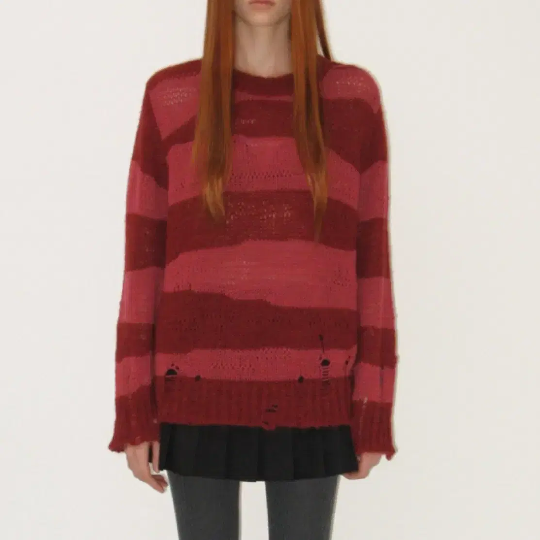 썬번프로젝트 Damaged Color Block Knit (RED)