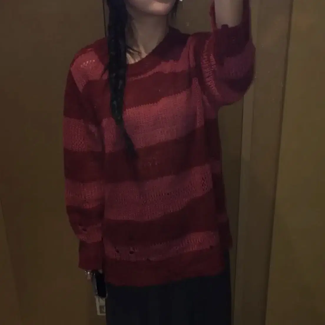 썬번프로젝트 Damaged Color Block Knit (RED)