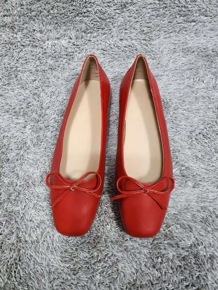 LANNE Red Orange Square Ballerina Ribbon Flat Shoes 235 New