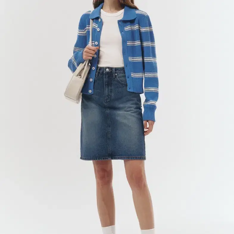 던스트 Dunst open collar knit cardigan blue