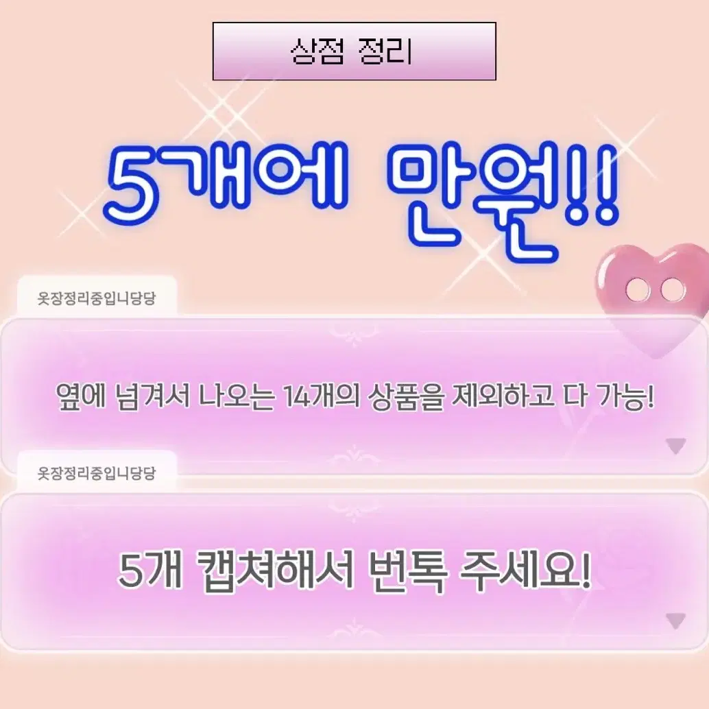 (옷장 정리) 5개에 만원