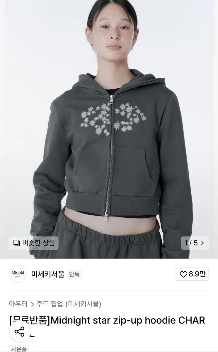 미세키서울 후디 Midnight star zip-up hoodie 차콜