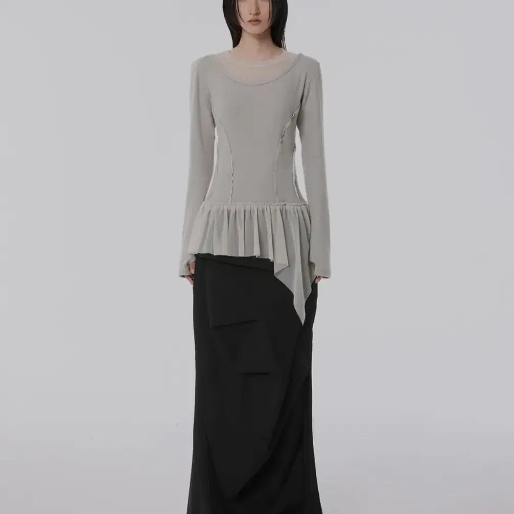 플레어업 Layered Lace Frill Long Sleeve Gray