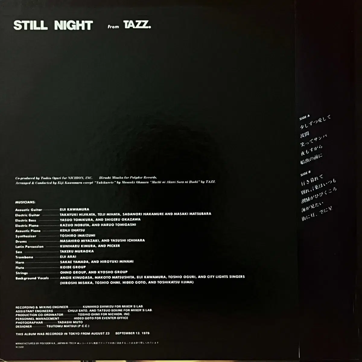 시티팝LP 토요시마 타즈미 Tazz -Still Night