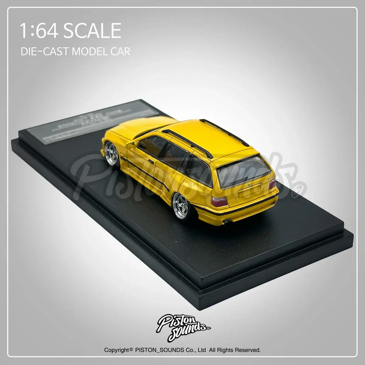 1:64스케일 BMW E36 투어링 왜건 와이드바디 옐로우 판뎀 튜닝카