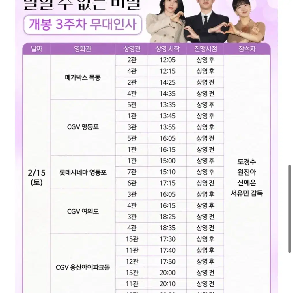 도경수 신예은 말할수없는비밀 무대인사 2/15(토) 롯데시네마 영등포