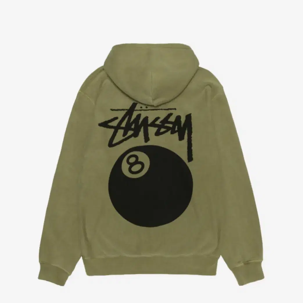 스투시 8볼 피그먼트 다이드 집 후드 올리브 (Stussy)