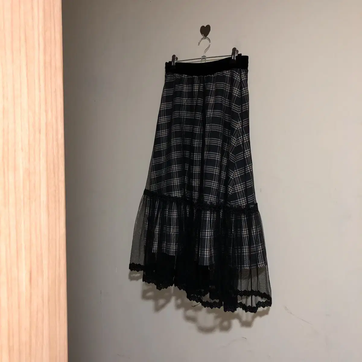 Vintage Black check lace long sk