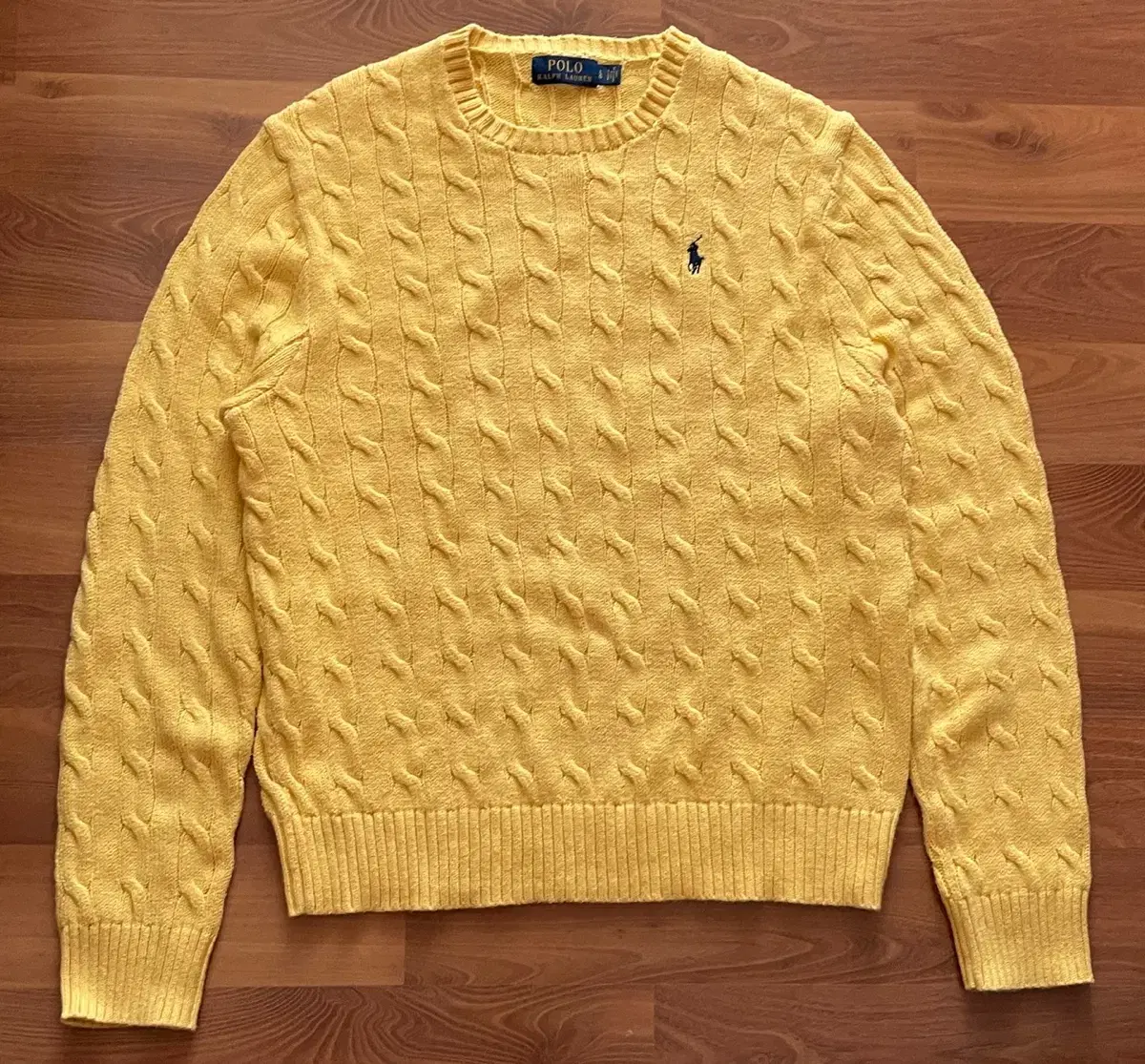 Men's L Polo Ribbed Knit Ralph Lauren Cable Sweater Cotton 100% Cotton Yellow