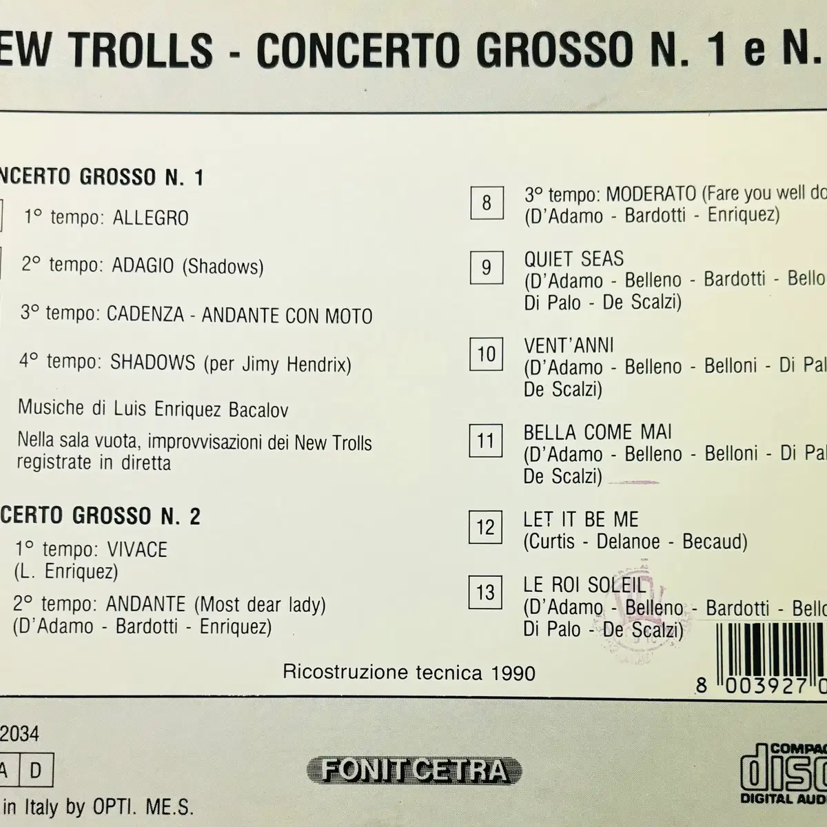 New Trolls - Concerto (CD) 이탈리아반1989 EX-